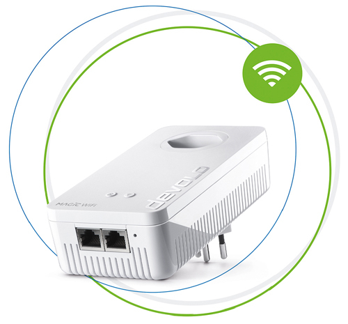 devolo Powerline Adapter Magic 2 WiFi 6 in Kreisen und WiFi-Zeichen