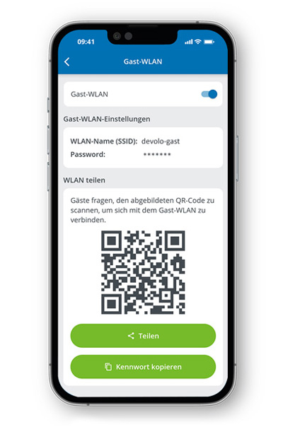 Die devolo Home Network App erleichtert das Einrichten eines Gastzugangs.
