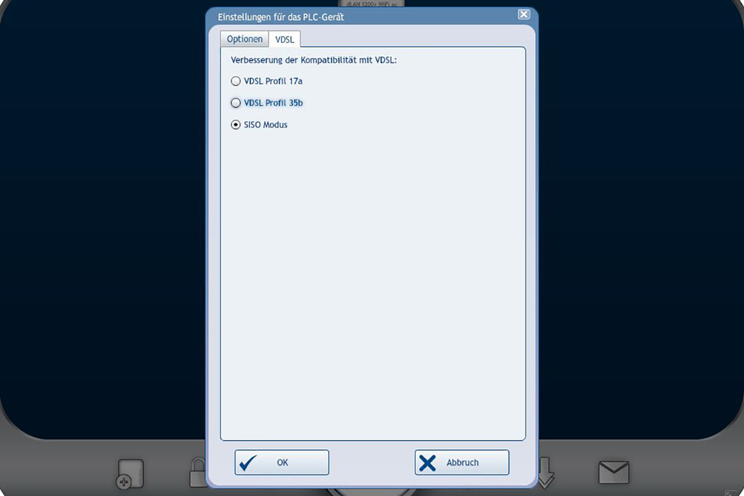 Dialog-Fenster in der Cockpit-App wo gezeigt wird, dass für die Verbesserung der Kompatibilität mit VDSL der SISO Modus ausgewählt wurde