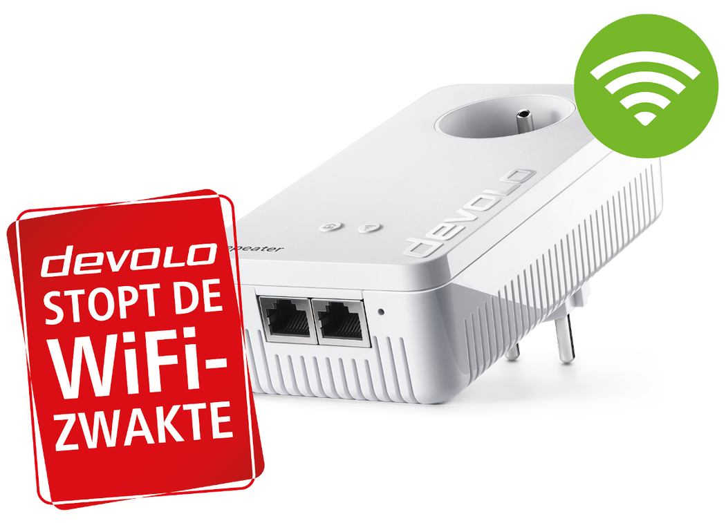 devolo WiFi Repeater ac product en de "devolo stopt WiFi zwakte" rode kaart