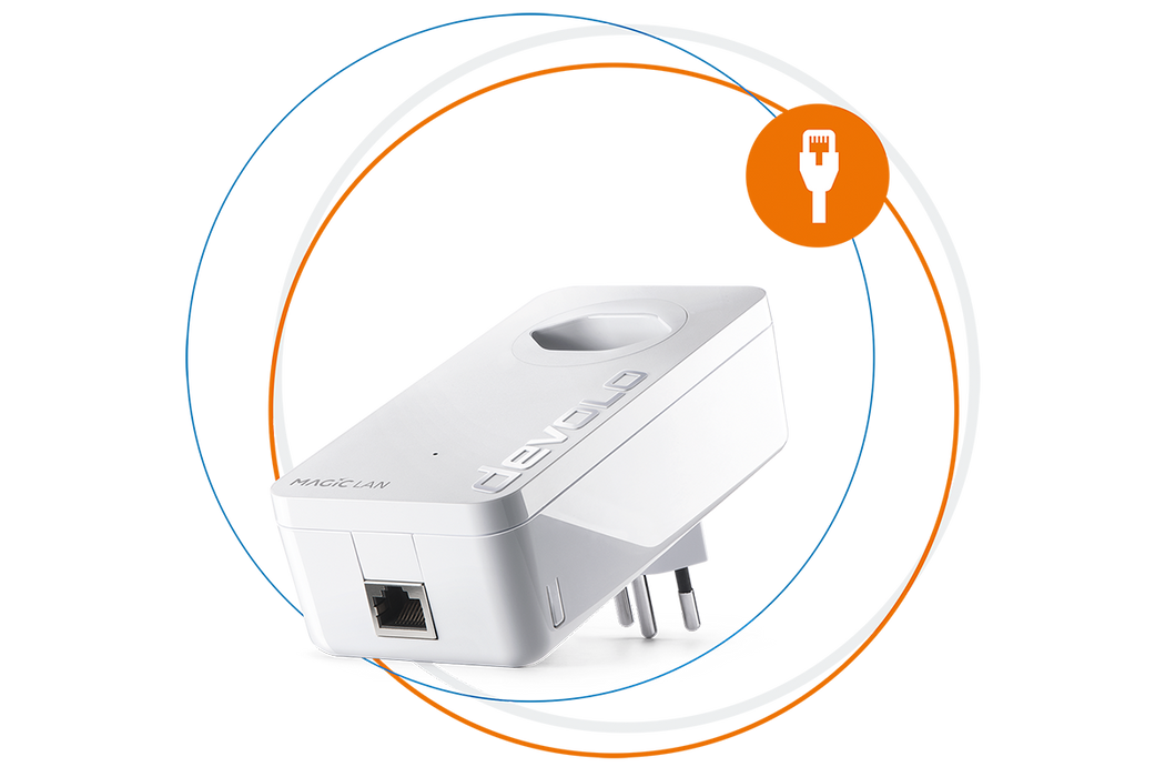 devolo Powerline Adapter Magic 1 LAN in Kreisen und LAN-Anschluss Zeichen