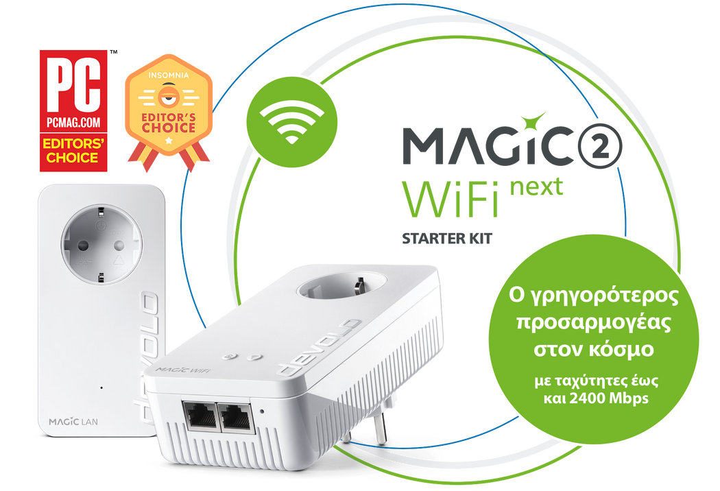 devolo Powerline Adapter Magic 2 WiFi next Starter Kit σε κύκλους και αυτοκόλλητο