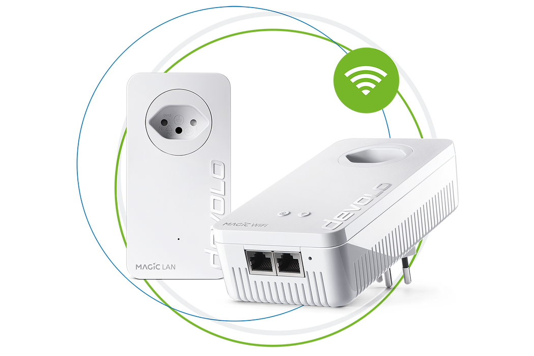 devolo Powerline Adapter Magic 2 WiFi Starter Kit in Kreisen und WiFi-Welle