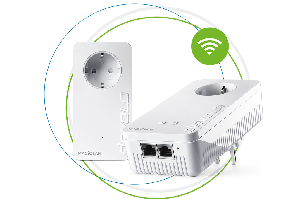 devolo Powerline Adapter Magic 2 WiFi Starter Kit in Kreisen und WLAN-Welle