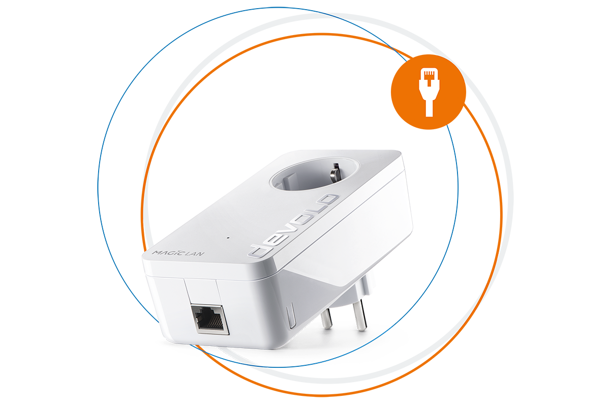 devolo Powerline Adapter Magic 2 LAN in Kreisen und LAN-Anschluss Zeichen