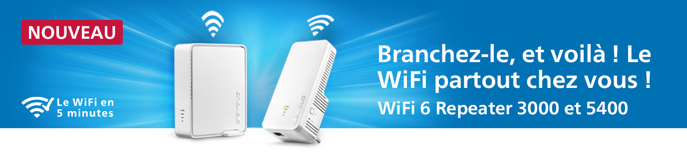 Bannière devolo WiFi 6 Repeater 5400 et WiFi 6 Repeater 3000