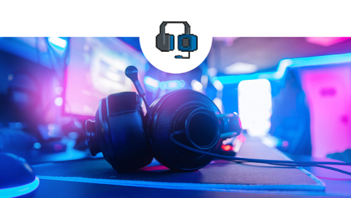 A gaming headset lies on a table.