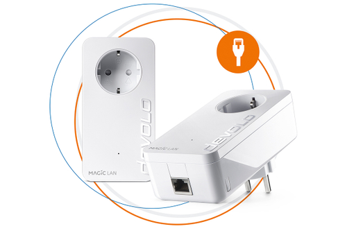 devolo Powerline Adapter Magic 1 LAN Starter Kit in Kreisen und LAN-Anschluss Zeichen