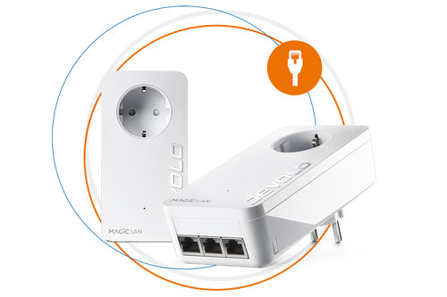 devolo Powerline Adapter Magic 2 LAN triple Starter Kit in Kreisen und LAN-Anschluss Zeichen