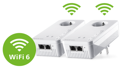 devolo Powerline Adapter Magic 2 WiFi 6 Mesh Starter Kit mit WLAN-Wellen und Wi-Fi 6 Sticker