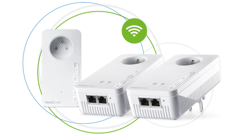 devolo adaptateur CPL Magic 2 WiFi next multiroom kit en cercles avec onde WiFi