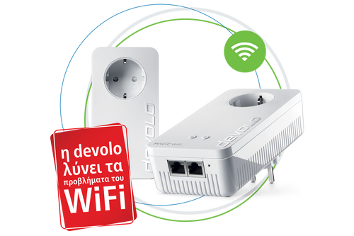devolo Powerline Adapter Magic 2 WiFi next Σετ εκκίνησης σε κύκλους με κύμα WiFi και κόκκινη κάρτα