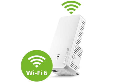 devolo WiFi 6 Repeater 3000 with WiFi wave and Wi-Fi 6 badge