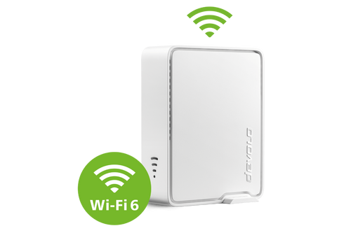 devolo WiFi 6 Repeater 5400 mit WLAN-Welle und Wi-Fi 6 Badge