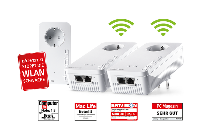 devolo Magic 2 WiFi next Multiroon Kit beste Noten von verschiedenen Computerzeitschriften